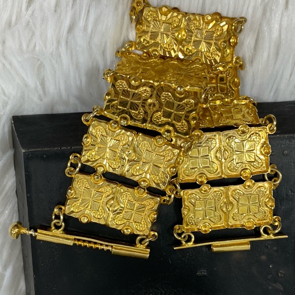 Vintage Gold Plated Sterling Silver Belly Dance Bracelet Rings Jewelry Cuff - Picture 11 of 12